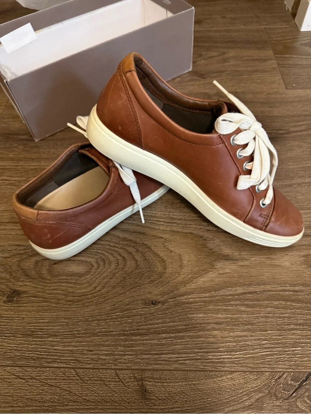 Ecco Brown Leather Sneakers with White Laces